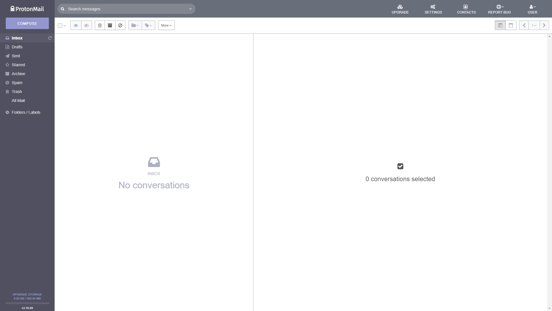 An email inbox, including a spam folder