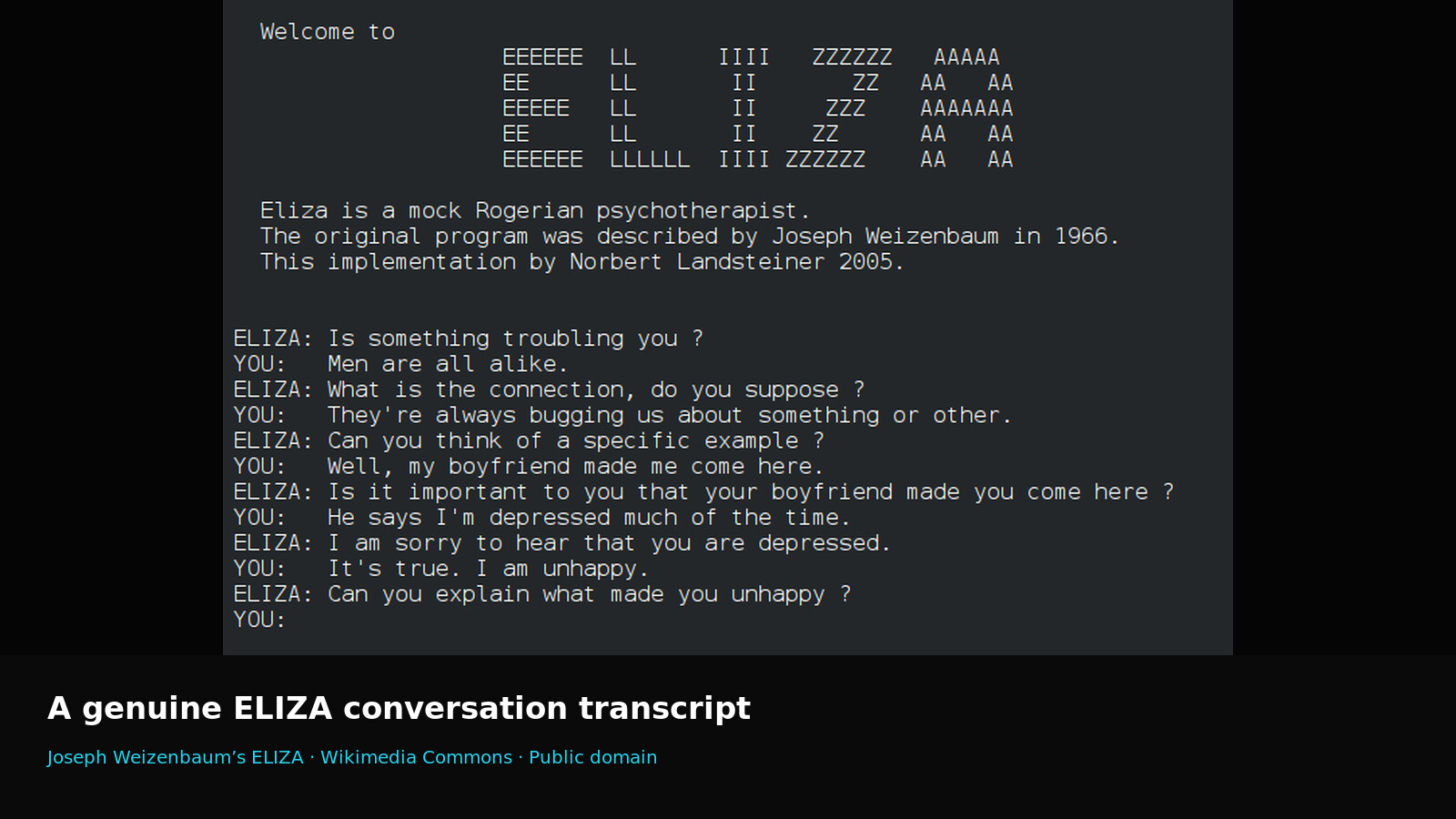 An authentic transcript of a conversation with ELIZA