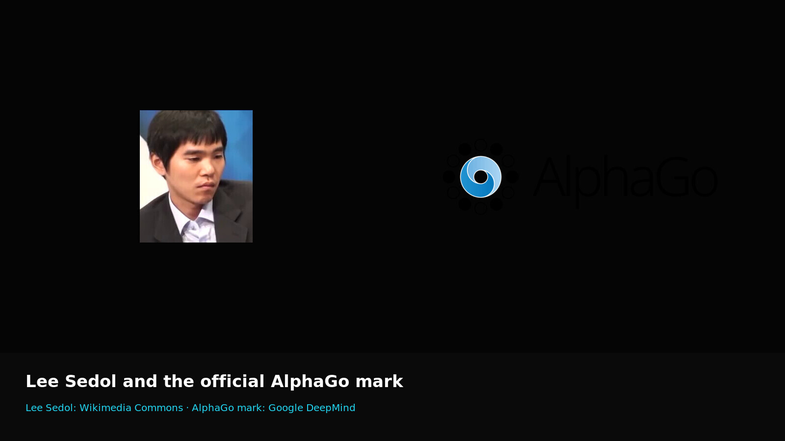 Lee Sedol beside the official AlphaGo mark