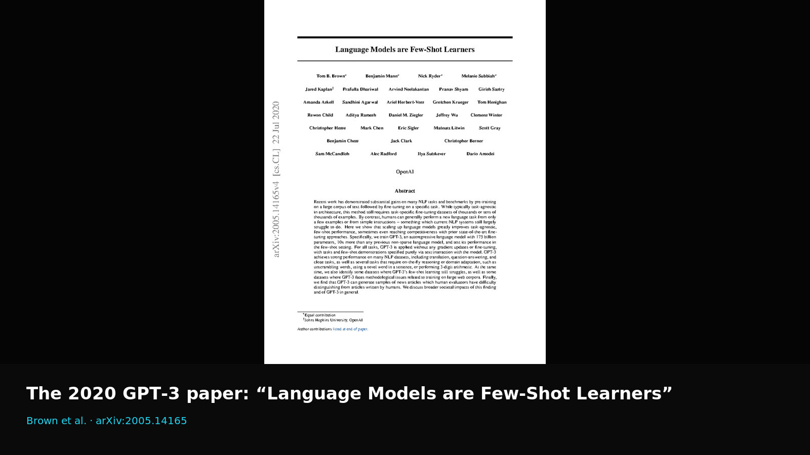 The first page of the 2020 GPT-3 research paper