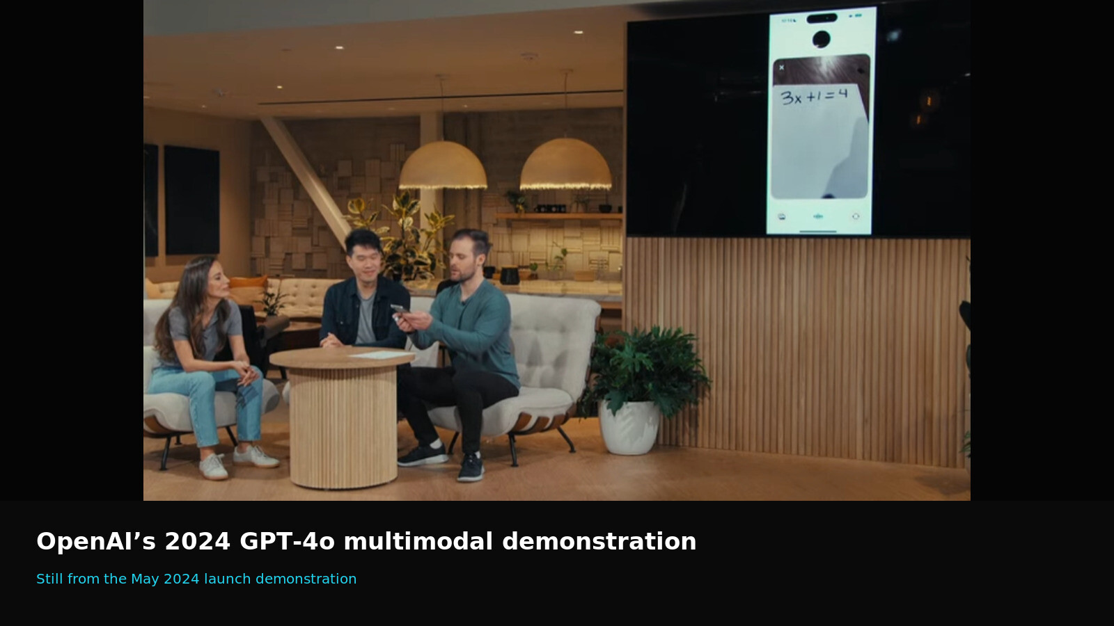 A still from OpenAI's May 2024 GPT-4o multimodal demonstration